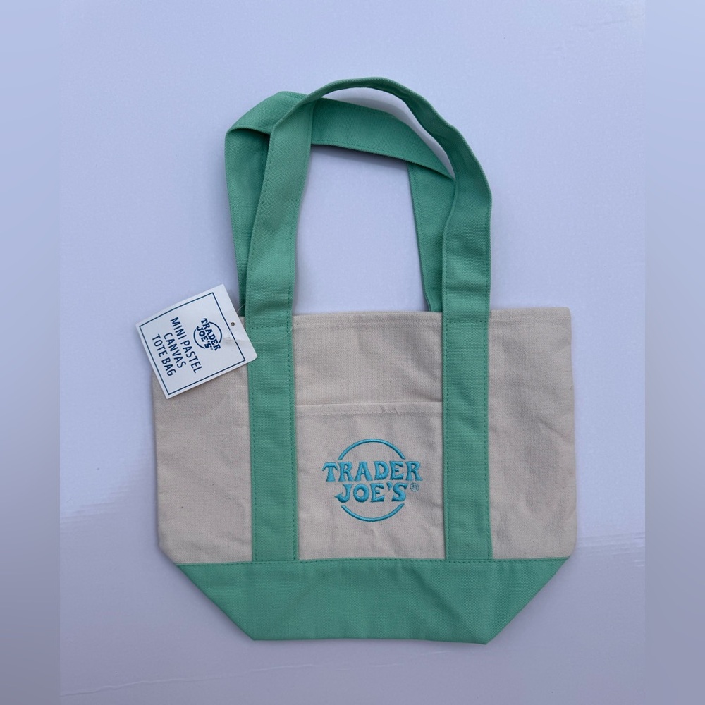 Trader Joes Mini Pastel Green Canvas Tote Bag